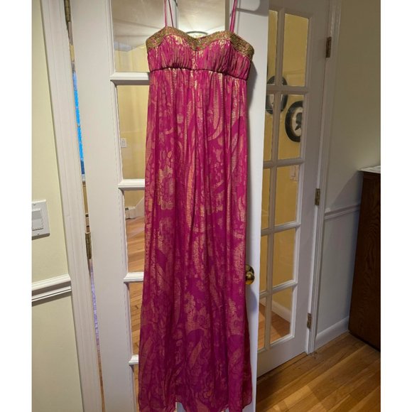 Aidan Mattox Pink & Gold Grecian Gown - Picture 1 of 6